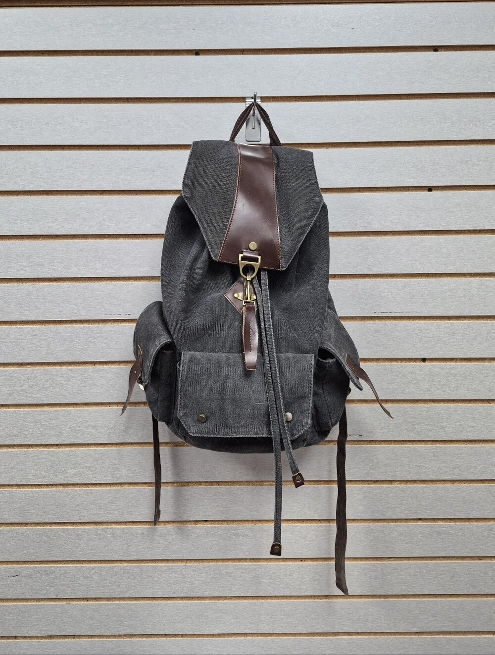 Canvas Backpack with Brown Leather Trim